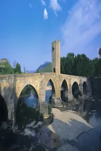 SPAIN. CASTILE AND LEON. BURGOS. Fras. Roman-medieval fortified bridge over the Ebro river. Roman art. Architecture. AISA/Everett Collection**US SALES ONLY**