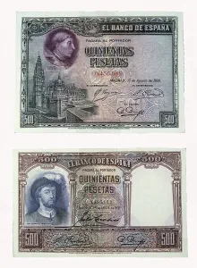 Coin Prints: Spain. Civil War (1936-1939). 500 pesetas bill of legal currency at the beginnig of the war on 18th July 1936