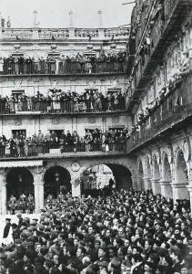 Castilla Y Leon Prints: Spain. Civil War. Parade in honour of Franco in the Main Square of Salamanca (1937)