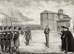 Liberal Prints: Spain. Execution of Martn Zurbano after the coup against Narvez in 1844 to restorate the Constitution of 1837