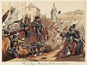 Litography Prints: Spain. First Carlist War. French legion attacks a Carlist trench