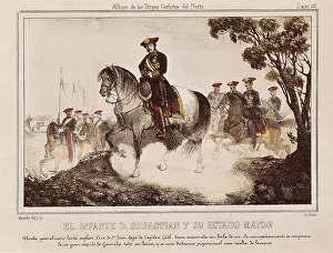 Military Dress Prints: Spain. First Carlist War. Infante (Prince) don Sebastian and his General Staff
