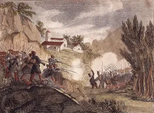 Litography Prints: Spain. First Carlist War. Military action close to Villaro (1834)
