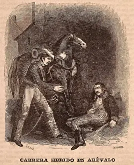 Carlists Prints: Spain. First Carlist War. Ramn Cabrera wounded in Arvalo de la Sierra (1836)