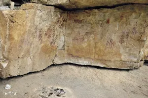Castile La Mancha Prints: SPAIN. Fuencaliente. Pea Escrita Caves