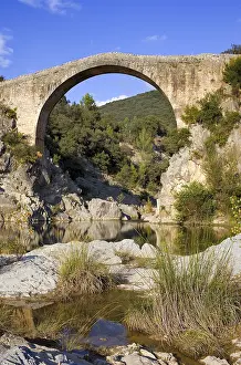 Gerona Prints: SPAIN. GERONA. Garrotxa. Bridge over Llierca River - 14th Century