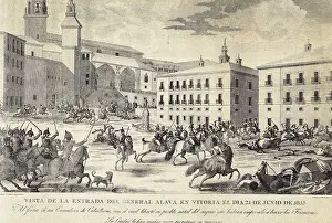Spain. Peninsular War (1808-1814). Entrance of the general Miguel Alava y Esquivel in Vitoria (21st June 1813). Etching. SPAIN. Madrid. National Library