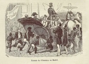 Spain. Revolution of 1854 (Madrid, July). Entrance of general Leopoldo O'Donell into Madrid. Image published in "La Ilustracin. Peridico Universal". Etching. SPAIN