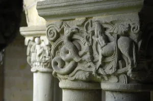 Cantabria Prints: SPAIN. Santillana de Mar. The cloister of the Collegiate church. Romanesque art12th c