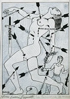Spain. Second Republic. The Republic is Dying. Picture for the magazine "La Esquella de la torratxa". Engraving. SPAIN. Salamanca. Archivo Histrico Nacional