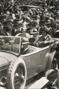 Andalucia Prints: SPAIN. Sevilla. Spain (1927). The kings Alfonso XIII and Victoria Eugenia de Battenberg visiting Sevilla