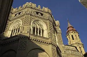 Mudejars Prints: SPAIN. Zaragoza. Cathedral. Mudejar tower and bell tower of La Seo (Cathedral)
