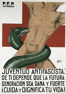 Civil Wars Prints: Spanish Civil War (1936-1939). 'Juventud Antifascista: de ti depende que la futura generacion sea sana y fuerte