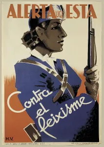 Militia Prints: Spanish Civil War (1936-1939). 'Alerta est contra el feixisme' (She's Alert Against Fascism)