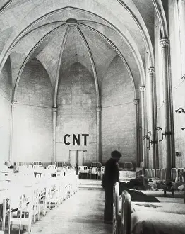 Aragon Prints: Spanish Civil War (1936-1939). Church fitted out as a hospital in a collective village in Aragon (1937)