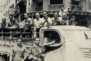 Militia Prints: Spanish Civil War (1936-1939). Militia marching to the front at the beggining of war