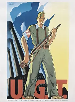 Civil Wars Prints: Spanish Civil War (1936-1939). Poster of the socialist trade union UGT