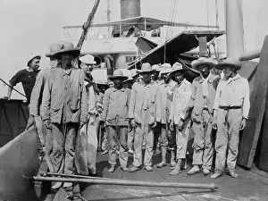 Cuba Prints: Spanish prisoners aboard the collier (coal ship) Abarenda at Guantanamo, June 14, 1898