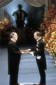 Policies Prints: The Spanish writer Camilo Jos Cela (left) receiving the Nobel Prize in Literature from Carl Gustaf of Sweden (1989)
