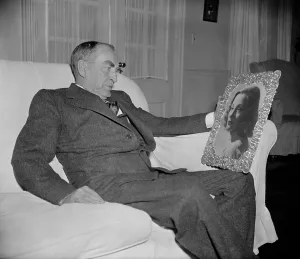 Movie Stars Prints: Speaker William Bankhead holds a portrait of actress daughter Tallulah