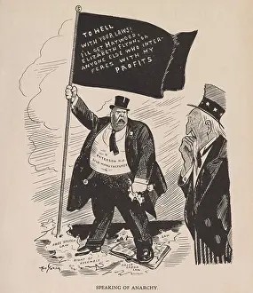 Banner Prints: SPEAKING OF ANARCHY, political cartoon by Art Young, THE MASSES, April 1913