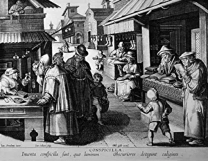 Vision Prints: THE SPECTACLE SELLER. A market scene in which most of the adults are wearing spectacles