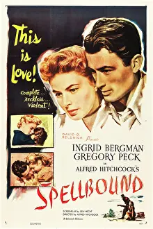 Peck Prints: SPELLBOUND, l-r: Ingrid Bergman, Gregory Peck on poster art, 1945