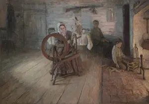 Toys Prints: Spinning By Firelight-The Boyhood of George Washington Gray