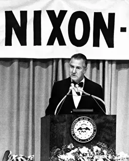 Spiro Prints: Spiro Agnew speaking in front of a large Nixon sign
