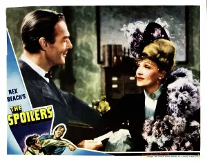 Atcmposterart Prints: THE SPOILERS, from left: Randolph Scott, Marlene Dietrich, 1942