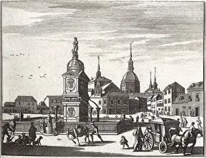 Square and Barley Fountain in Madrid. Picture for the "Voyage pittoresque en l'Espagne et Portugal" by Alexandre de Laborde (1813). Engraving. SPAIN. Madrid