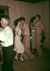 December Prints: Square dance in rural home in McIntosh County Oklahoma. Ca. 1938-39