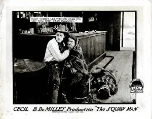 Shawl Prints: THE SQUAW MAN, l-r: Elliott Dexter, Ann Little, Jack Holt on lobbycard, 1918