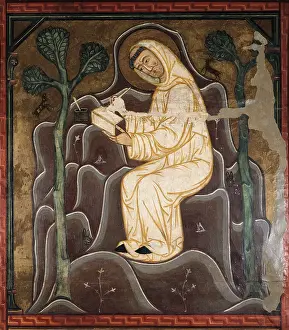 Temperas Prints: St. 13th c. Saint Bernard writing