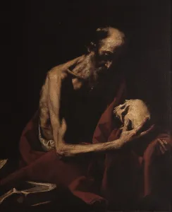 Bare Chested Prints: St. Jerome in Meditation, School of Giuseppe de Ribera also known as Spagnoletto