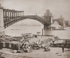 Bridges Prints: St. Louis Bridge under construction ca