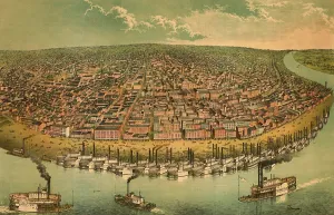 Riverboats Prints: St. Louis, Missouri, as seen from above the Mississippi River