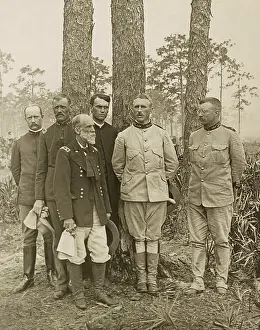 Reporters Prints: Staff of the 1st US Volunteer Regiment in Tampa Florida with Confederate General Joe Wheeler