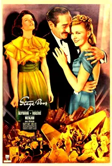 Hand On Waist Prints: STAGE DOOR, from left: Katharine Hepburn, Adolphe Menjou, Ginger Rogers, 1937