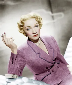 Dietrich Prints: STAGE FRIGHT, Marlene Dietrich, wearing a suit by Christian Dior, 1950