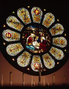 Nativity Prints: Stained Glass. Detail of Rose Window, Church of the Nativity, Menlo Park, CA ca. 1900