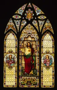 Nativity Prints: Stained Glass. Detail of Rose Window, Church of the Nativity, Menlo Park, CA ca. 1900