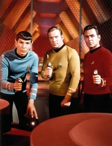 Shatner Prints: STAR TREK, Leonard Nimoy, William Shatner, James Doohan, with phasers, 1966-1969