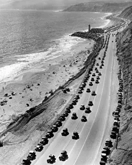 Csu 2012 12 Prints: Start of the beach season. Thousands of cars drive on Roosevelt highway north from Santa Monica