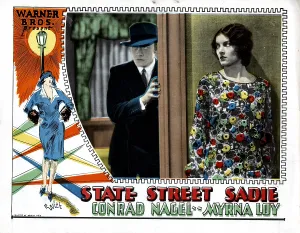 STATE STREET SADIE, from left, Conrad Nagel, Myrna Loy, 1928