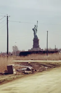 Environment Prints: Statue of Liberty seen from the dump in New Jersey that will become Liberty State Park that opened June 14 1976