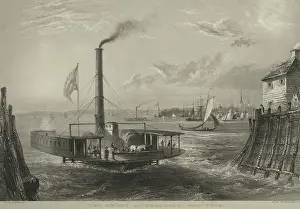 Port Prints: Steam ferry arrives at a Brooklyn landing ca