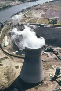 West Virginia Prints: Steam rises from one of the massive cooling towers of the John Amos Power Plant which generates electricity from coal a