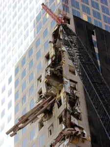 Skyscraper Prints: Steel beams of the North Tower embedded in the side of the World Financial Center