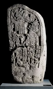 Yucatan Prints: Stele 4. 849. Maya art. Relief on rock